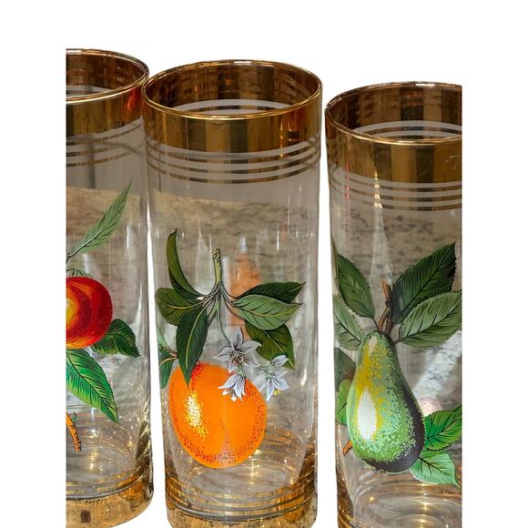 West Virginia Glass Company Vintage 1950's 'Orchard' Gold Hi-Ball Glasses-Set 4 - Picture 4 of 16